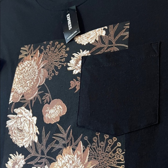 Express Black Tee with Brown Floral Design - Picture 2 of 8